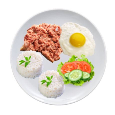 Corned beef with egg and rice